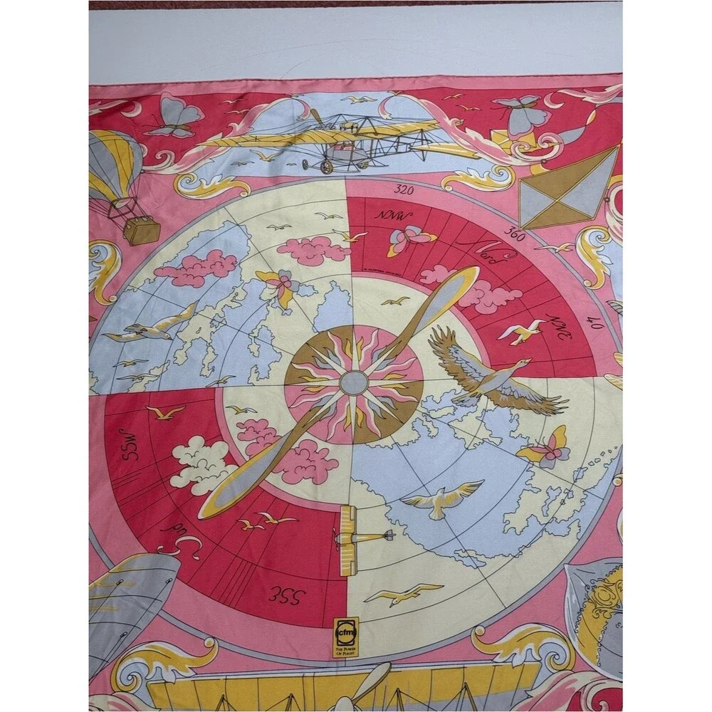 Vintage Projectif Silk Scarf Commemorative CFM Power of Flight Aviation History